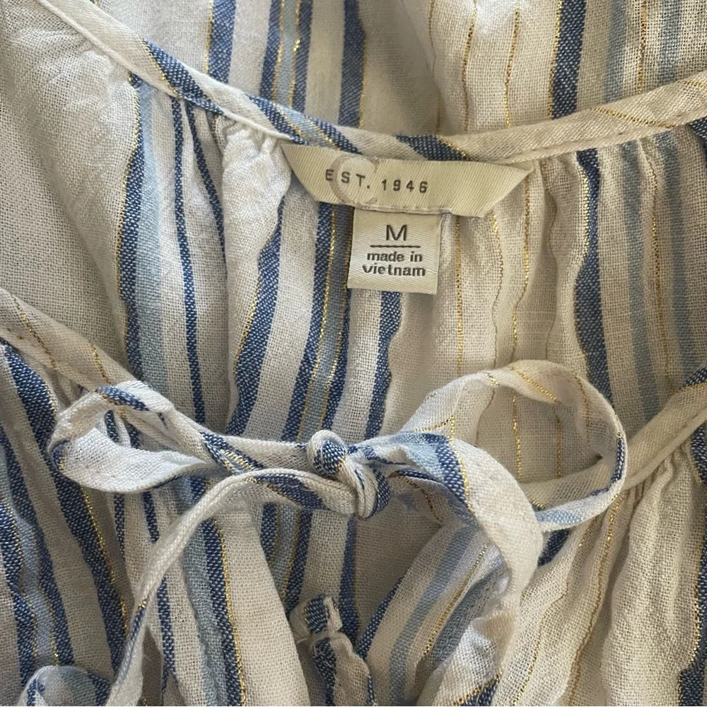 Cato blue and white striped with gold threads boho oversized swing Top size M - Picture 6 of 9